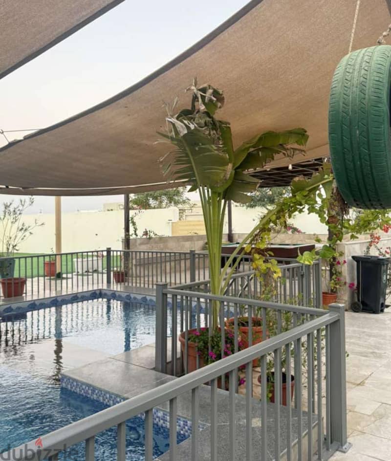Large pool beneath a shade canopy