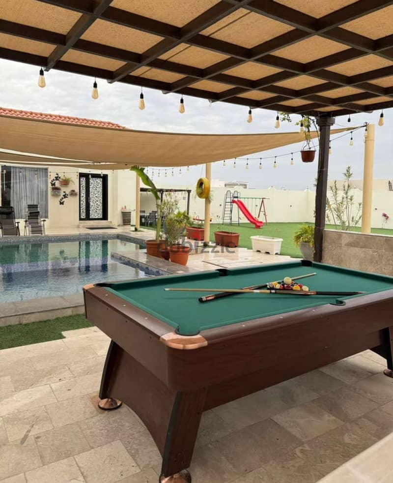 Pool table, pool and play lawn