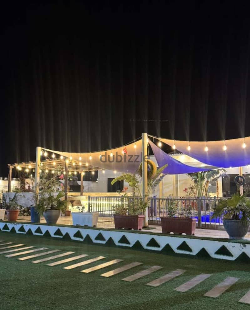 Garden and pool lighting at night