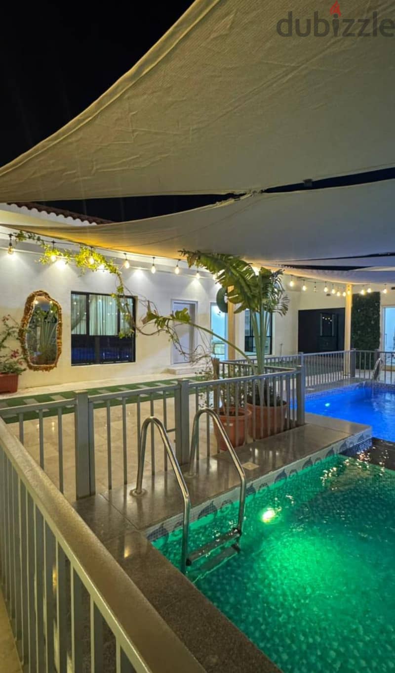 Pool illuminated at night