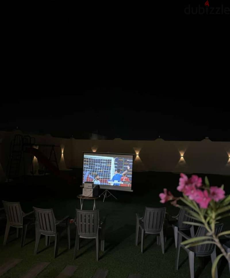 Outdoor projector and seating setup